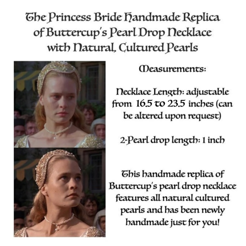 The Princess Bride Buttercup Natural Pearl Drop Necklace, Handmade Replica - Picture 13 of 14